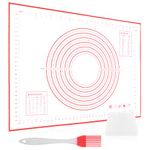 Miorkly Large 80 x 60 cm Silicone Baking Mat, Non-Slip, Non-Stick Coated Baking Mat with Measurement, for Fondant, Pastry, Pizza, BPA Free (Red + Scraper)