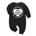 KNITROOT Family Special Newborn Baby Black Color Half Sleeve Unisex Romper, Sleepsuit, Body Suit, Envelope Neck, Happy Birthday Daddy, 3-6 Months, Infants Cloths for Boys & Girls