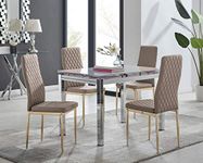 Furniturebox UK Enna White Tinted Glass Extending Dining Table and 4 Cappuccino Milan Chairs with Gold Metal Legs Modern Dining Set