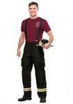 Firefighter Uniform Costume Adult Mens, Fire Captain Black Suspenders Hot Halloween Party Outfit Medium