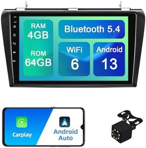 4+64G Android 13 Double Din Car Stereo for Mazda 3 2004-2009 with 9-Inch Touchscreen Radio Built-in Wireless Carplay/Android Auto/GPS/Bluetooth/FM/AUX-in/Steering Wheel Controls/Backup Camera