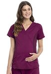 Workwear Revolution Maternity Women Scrubs Top Mock Wrap WW688, Wine, Large