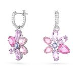 Swarovski Gema drop earrings, Mixed cuts, Flower, Pink, Rhodium plated