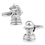 Men's Novelty Silver Chess Pawn and Knight Cufflinks Cuff Links