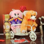 TIED RIBBONS Set of 2 Teddy Bear with Card Cycle Vase and Chocolates Combo - Birthday Wedding Anniversary Gift for Girlfriend Boyfriend Husband Wife Girls Boys
