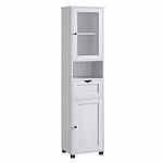 VASAGLE Tall Bathroom Cabinet Free Standing, Slim Bathroom Cupboard, with Open Shelf, Glass Door, Water-Resistant Feet, Height Adjustable Shelves, Space-Saving, Light Grey with Wood Grain BBK163T44