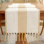 Rustic Farmhouse Table Runner 120 Iches Long Burlap Style 13“ x 120", Handmade Braided Table Runner with Tassels for Dining Party Holiday(Yellow)