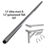 12' ft feet foot 2" alloy aluminium mast TV aerial radio mounting pole and 12" T&K galvanized wall bracket KIT