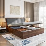 Wakefit Bed | King (78 X 72) Engineered Wood Bed, Upholstered, Hydraulic, 3 Year Warranty | - Mars - Columbian Walnut_Omega Grey