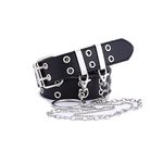 TOPPROSPER Women Punk Belts Prong Buckle Jeans Waist Belts Grommet punk waist belt for jeans (Black+chain)