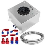 Dexepe Universal 5 Gallon 20L Fuel Cell Polished Aluminum Fuel Tank with Cap/Level Sender/12FT Oil Feed Line Silver