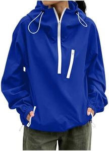 VOGFFR Womens Rain Jacket,Lightweight Rain Jacket Women Half Zip Windbreaker Zipper Pocket Long Sleeve Jackets Hiking Raincoat with Hood