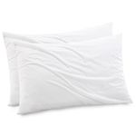 Gogreen Bamboo Rayon Waterproof Pillow Protector, Breathable Pillow Cover, Warm Pillow Case Protector with Zipper, Super Soft Pillow Case Cover with Zipper (2 Packs, Queen 20"x30", White)