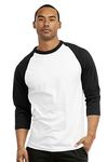 TOP PRO Men's 3/4 Sleeve Casual Raglan Jersey Baseball Tee Shirt, White / Black, X-Large