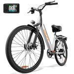 URLIFE 26" Electric Bikes for Adults, Mountain Bike with LCD Display, 36V 13AH Removable Battery 250W Brushless Motor, 7-Speed Derailleur 80KM Max Range Ebike Commute MTB White