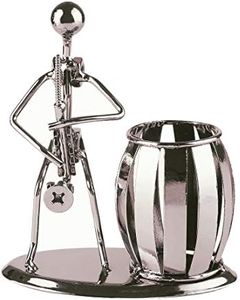 AlleTechPlus Metal Art Crafts Pencil & Pen Holder Display - Decorative Saxophone Theme Desktop Supply Organizer