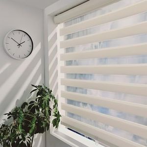 ShadesU Cordless Zebra Blinds – Light Filtering Dual-Layer Window Shades for Privacy (Ivory Color) (Maximum Height 72") (Width 90")