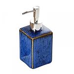 Hand Soap Dispenser Kiln Variable Glaze Lotion Dispenser Dish Soap Dispenser Ceramic Soap Dispenser for Bathroom Kitchen 11.8oz (Blue)