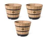 VegTrug Wooden Planter Barrel Diameter 55 cm (21.65") for Indoor Outdoor Garden Patio Terrace Balcony Colour Natural FSC 100% (Pack of 3 Units)