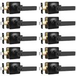 GOBEKOR Matte Black Door Handles Interior 10 Pack,Square Privacy Door Levers Matte Black,Keyless Door Handles Interior,Modern Straight Levers for Bedroom and Bedroom,Reversible for Right/Left Side