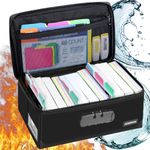 JUNDUN Index Card Box with Lock,Collapsible Fireproof Index Card Holder fits 1200 Pieces 6x4(152 x 101mm) Note,Business,Recipe,or Flash Card Storage Boxes - Black