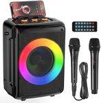 HWWR Karaoke Machine for Adults and Kids, Bluetooth Speaker with 2 Microphones, Portable Party Karaoke Speaker with DJ Lights Support TWS/REC, PA System Best Gift for Brithday etc