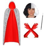 Adult Dalmatian Costume - 4pc Evil Dog Lady Fancy Dress Costume for Womens halloween Costume - Complete Halloween Costumes for Women Dalmation Cape Black White Wig, Red Gloves and Cig Holder