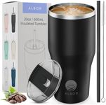 ALBOR Travel Mug with Handle Stainless Steel 20 oz/600ml - Insulated Thermal Mug with Handle - Thermal Cup for Hot Drinks - Insulated Cup - Tumbler with Straw and Lid and Handle - Black