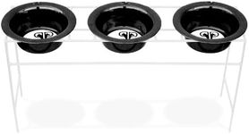 Platinum Pets White Triple Modern Diner Stand with 2 Cup Stainless Steel Dog Bowls in Black Chrome
