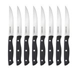 Farberware Full-Tang Triple-Riveted 8-Piece Steak Knife Set, High-Carbon Stainless Steel, Razor-Sharp Knives with Ergonomic Handle, Kitchen Knives, Set of 8, Black