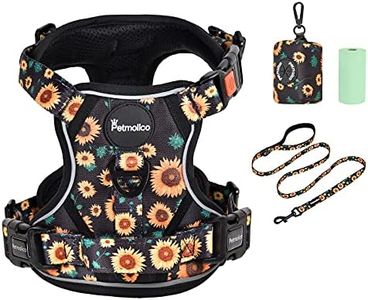 Petmolico No Pull Dog Harness Set, 2 Leash Attchment Easy Control Handle Reflective Vest Dog Harness Small Breed, Small Dogs Harness and Leash Set with Poop Bag Holder, Small Sunflower