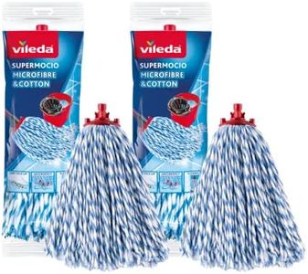 Vileda SuperMocio Microfibre and Cotton Refill, Pack of 2 SuperMocio Microfibre and Cotton Mop Head Replacements, Fits All SuperMocio Mops, Authentic Vileda Mop Head, White, 18 x 10 x 37 cm