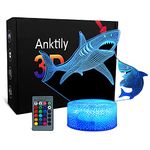 Shark 3D Night Light for Kids, 3D Illusion Bedside Table Lamp with 16 Colours Changing and Remote, Shark Toys for Boys, Birthday Gifts for Children and Adult