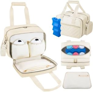 Breastmilk Cooler Bag with Ice Pack, Wearable Breast Pump Storage Bag, Insulated Bottle Travel Bag Compatible with Momcozy/Elvie/Willow, Fits 6 Baby Bottles up to 9 Ounce with Shoulder Strap, Beige