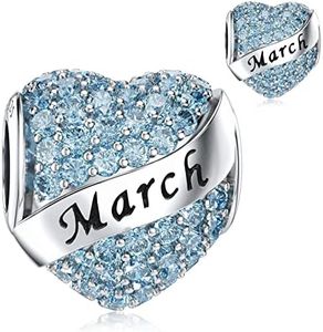 DALARAN March Birthstone Charms Sterling Silver Happy Birthday Heart Bead Charm for Pandora Bracelet Present with Box