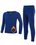 Runhit Youth Long Johns for Kids Thermals Top and Bottom Set Stretch Boys Long Underwear Suit Ultra Soft Fleece Pants Warm Ski Large Blue