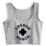 Gwdqone Funny Dirty Jokes Orgasm Donor Woman Sleeveless Crop Top Vest Silver