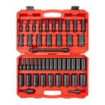 TEKTON 1/2 Inch Drive Deep 6-Point Impact Socket Set, 45-Piece (5/16-1-1/4 in., 8-32 mm) | SID92404