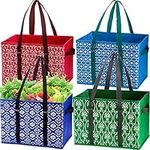 WUWEOT 4 Pack Reusable Grocery Bags, Large Shopping Box Tote, Foldable Washable Storage Bins with Reinforced Bottom Heavy Duty Handles for Fruit Vegetable Clothes Toys and Picnic