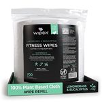 Wipex Plant Based Gym Wipes Dispenser Refill - 700 Count 8"x8" Fitness Equipment Wipes with Cleaning Vinegar, Lemongrass & Eucalyptus Essential Oil, Great Yoga Mat Cleaner, 700 Count (Pack of 1)