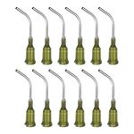 sourcing map 12pcs Blunt Tip Dispensing Needles, 14 Gauge 45 Degrees Bent Dispensing Tips 1" End Angled Dispenser Needle with Luer Elbow Blunt Needle for Oil or Glue Applicator, Olive