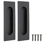 Malimali 120mm Sliding Door Handles Recessed Finger Flush Pulls for Kitchen Cabinet Door Closet Door Stainless Steel Rectangular Door Pulls Cupboard Hardware (Matte Black, 2 Pack)