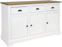 Sunnydaze 32-Inch Solid Pine Sideboard Cabinet with 3 Drawers and 3 Doors - Adjustable Shelf - Zinc Alloy Hardware - White