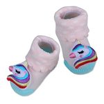 Baby Moo 100% Cotton Unicorn Embroidered 3D - Pink Rattle Socks - Premium Soft & Warm Anti-Slip Design for Newborns (0-6 Months) - Delightful & Functional Baby Socks for Girls and Boys