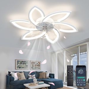 Depuley Deckenventilator mit Beleuchtung, Modern Deckenventilator mit Fernbedienung App Steuerung, Lampe mit Ventilator Reversibel Für Schlafzimmer Kinderzimmer 6 Licht Dimmbar,6-Gang,Timer,Weiß,78CM