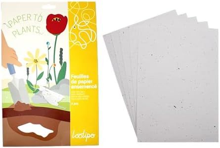 LOOLIPO - PAPIER ENSEMENCÉ FLORAL - A4 - 5 coupons - 21 x 29,7 cm - Matières à travailler - Papiers naturels - Loisir créatif - Activité manuelle - L110011