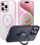 CASEKOO Designed for iPhone 15 Pro Max Case with Magnetic Invisible Stand [Military Drop Protection] [Compatible with MagSafe] Shockproof Slim Translucent Matte Promax Case 6.7 Inch 2023, Pink