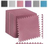 Fk Sports Thick Gym Flooring Mat Soft Cushion Non-skid mats EVA Rubber foam, Interlocking Puzzle Floor Tiles kids toddlers for home Yoga Workout, Leaf 600x600x12mm (Pink, 8 pcs(32 sq.ft))