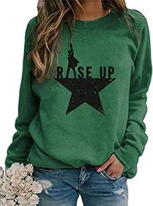 Women Casual Loose Crewneck Sweatshirt - Long Sleeve Rise Up Tee Overcoming Hope Hamilton T-Shirt Green L