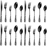 Motka Matte Black Silverware Set | Satin Finish 20-Piece Flatware Set with Unique Floral Printed Handle | Dishwasher Safe Stainless Steel Cutlery for Home, Restaurant & Gifting